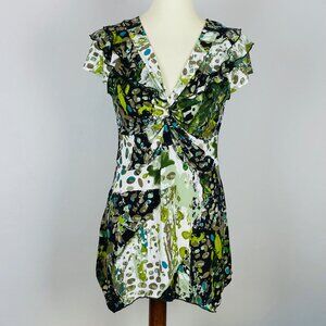 Vtg Y2K Susan Lawrence Babydoll Top Sz L Ruffle Forest Fairy Whimsigoth Festival